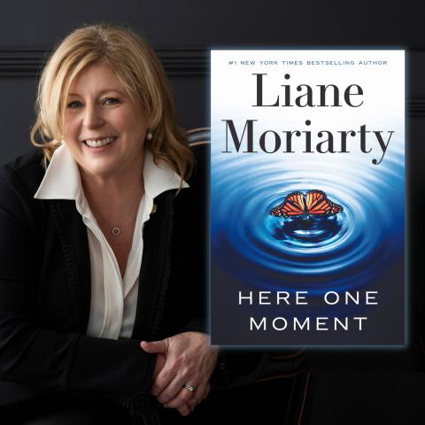 Liane Moriarty with her new book, "Here One Moment"