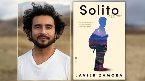 Author Javier Zamora with his book Solito.