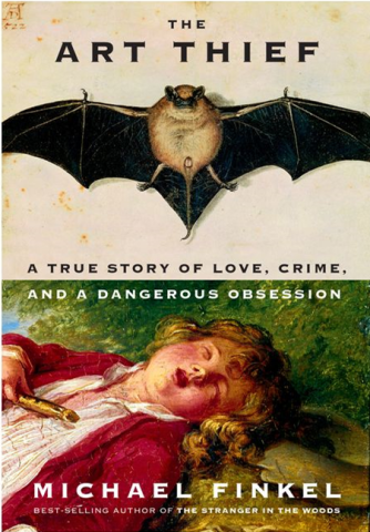 text: the art thief with a picture of a bat and painting