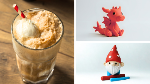 Fantasy clay figures and soda floats