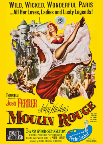 Moulin Rouge Poster with a woman doing the can-can dance.