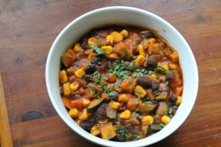 bowl of corn, beans, and squash