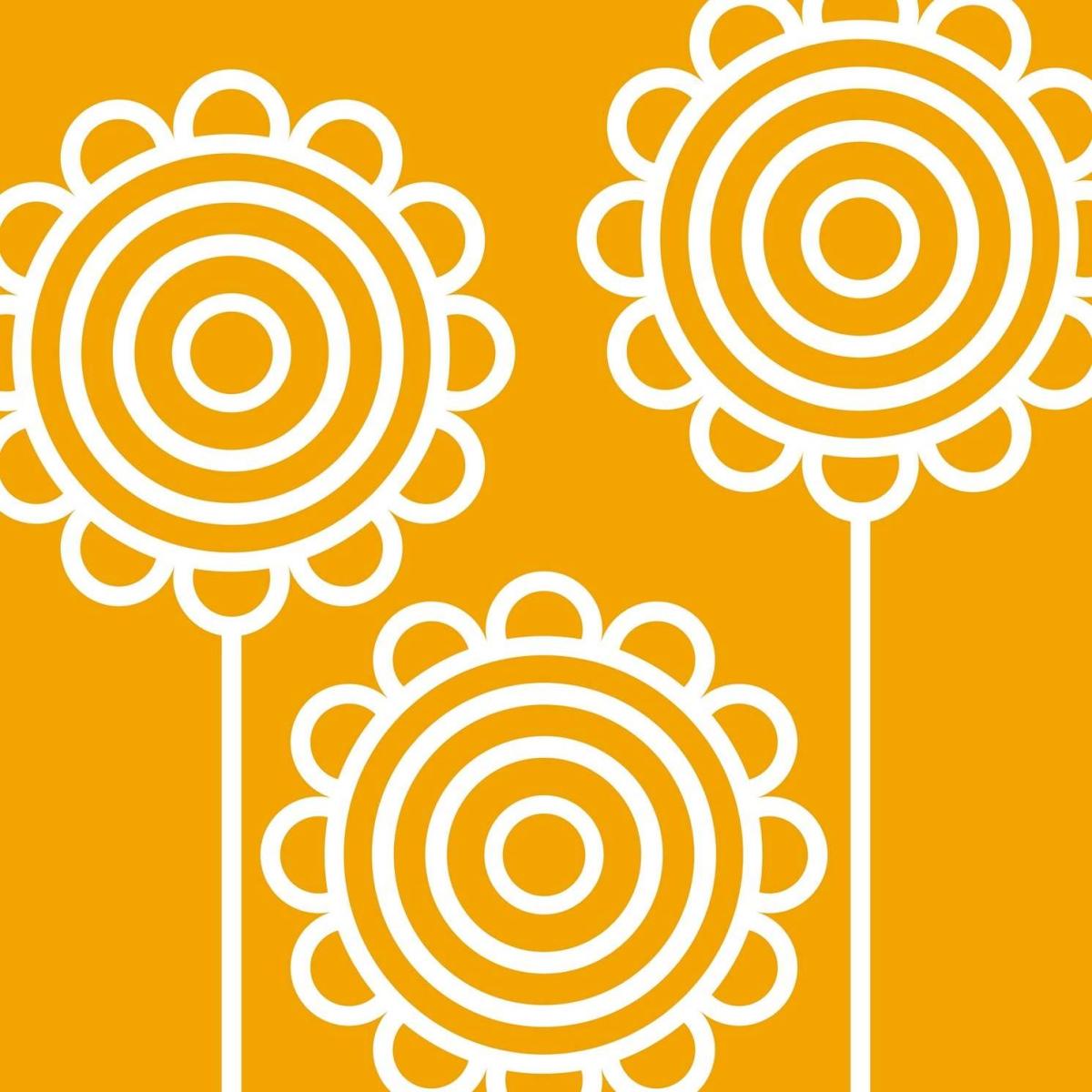 Sunflower Studio's logo. Orange with three sunflowers made out of three central circles and small half circles around the outside to represent petals.