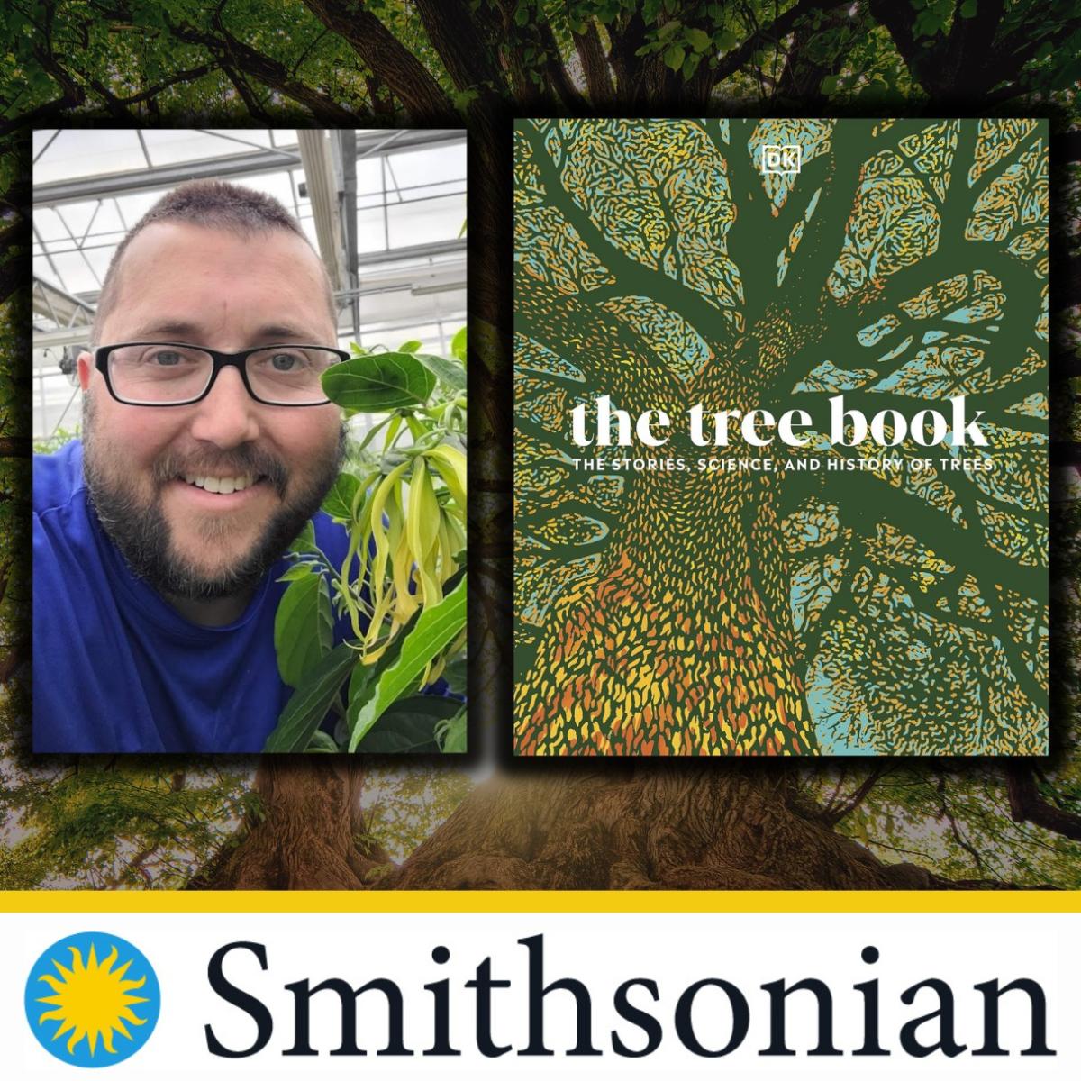 photo of Matthew Fleming with cover of "The Tree Book"